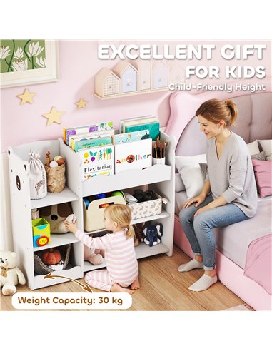 AIYAPLAY Kids Toy Storage Unit, Bear Design Kids Bookshelf and Toy Organiser, for Bedroom, Nursery, Playroom, White