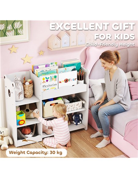 AIYAPLAY Kids Toy Storage Unit, Bear Design Kids Bookshelf and Toy Organiser, for Bedroom, Nursery, Playroom, White - pic 197653 | FastDaddyshop