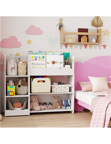 AIYAPLAY Kids Toy Storage Unit, Bear Design Kids Bookshelf and Toy Organiser, for Bedroom, Nursery, Playroom, White