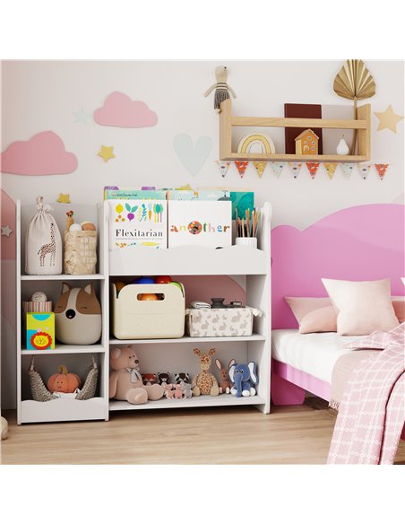 AIYAPLAY Kids Toy Storage Unit, Bear Design Kids Bookshelf and Toy Organiser, for Bedroom, Nursery, Playroom, White - pic 197654 | FastDaddyshop