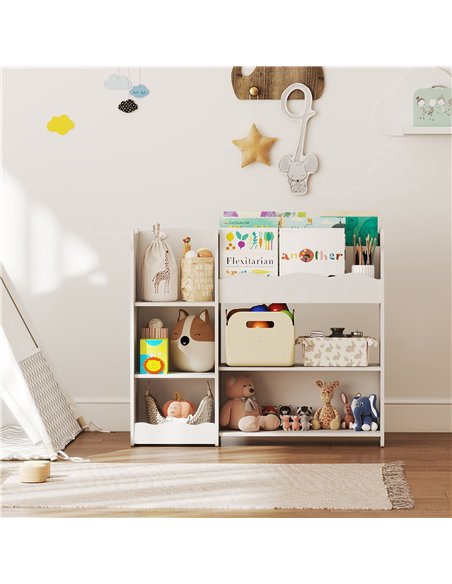 AIYAPLAY Kids Toy Storage Unit, Bear Design Kids Bookshelf and Toy Organiser, for Bedroom, Nursery, Playroom, White - pic 197655 | FastDaddyshop