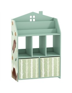 AIYAPLAY Kids Bookshelf with Storage, Toy Storage Unit with Book Display, Shelves and Fabric Drawers for Playroom Nursery, Green