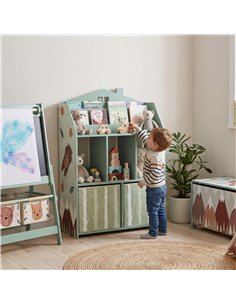 AIYAPLAY Kids Bookshelf with Storage, Toy Storage Unit with Book Display, Shelves and Fabric Drawers for Playroom Nursery, Green 2