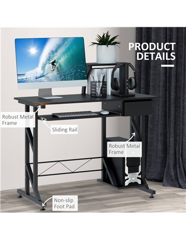 HOMCOM Computer PC Desk with Display Stand, Sliding Keyboard Tray Drawer, Host Box Shelf, Black