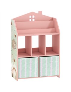 AIYAPLAY Kids Bookshelf with Storage, Toy Storage Unit with Book Display, Shelves and Fabric Drawers for Playroom Nursery, Pink