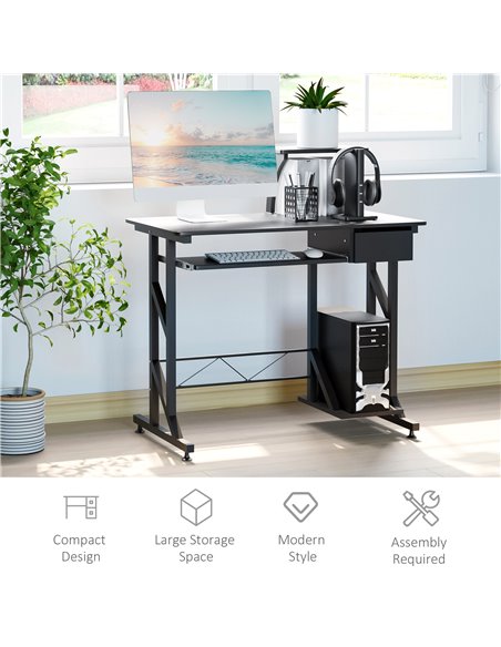 HOMCOM Computer PC Desk with Display Stand, Sliding Keyboard Tray Drawer, Host Box Shelf, Black - pic 19767 | FastDaddyshop