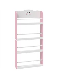 AIYAPLAY 4 Tier Kids Bookshelf, Wall-Mounted Children Bookcase, Toddler Space-Saving Bookcase for Kids Room, Playroom, Pink