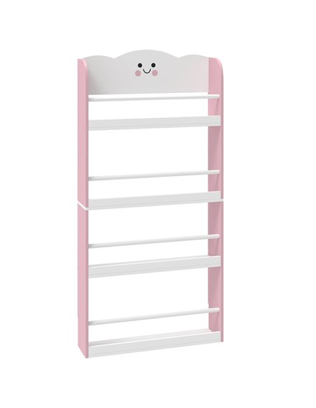 AIYAPLAY 4 Tier Kids Bookshelf, Wall-Mounted Children Bookcase, Toddler Space-Saving Bookcase for Kids Room, Playroom, Pink - pic 197674 | FastDaddyshop