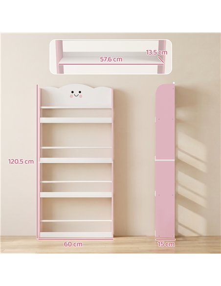 AIYAPLAY 4 Tier Kids Bookshelf, Wall-Mounted Children Bookcase, Toddler Space-Saving Bookcase for Kids Room, Playroom, Pink - pic 197676 | FastDaddyshop