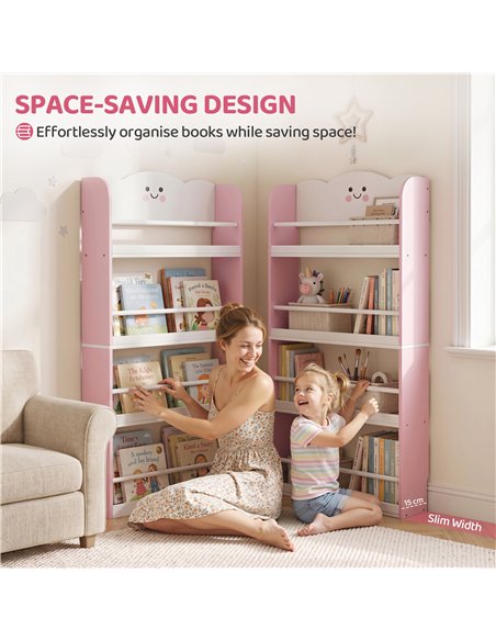 AIYAPLAY 4 Tier Kids Bookshelf, Wall-Mounted Children Bookcase, Toddler Space-Saving Bookcase for Kids Room, Playroom, Pink - pic 197679 | FastDaddyshop