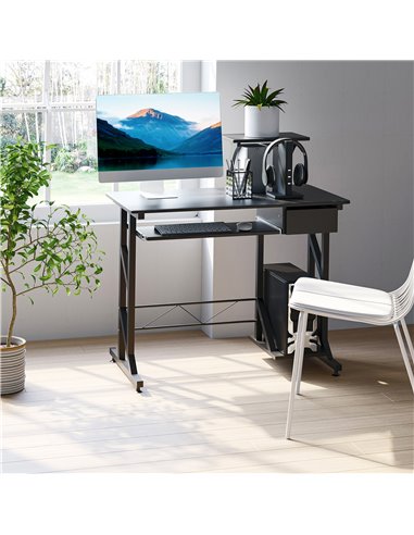HOMCOM Computer PC Desk with Display Stand, Sliding Keyboard Tray Drawer, Host Box Shelf, Black