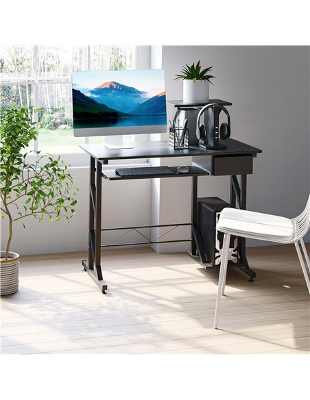 HOMCOM Computer PC Desk with Display Stand, Sliding Keyboard Tray Drawer, Host Box Shelf, Black - pic 19768 | FastDaddyshop