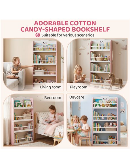 AIYAPLAY 4 Tier Kids Bookshelf, Wall-Mounted Children Bookcase, Toddler Space-Saving Bookcase for Kids Room, Playroom, Pink - pic 197680 | FastDaddyshop