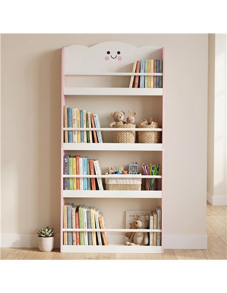 AIYAPLAY 4 Tier Kids Bookshelf, Wall-Mounted Children Bookcase, Toddler Space-Saving Bookcase for Kids Room, Playroom, Pink - pic 197681 | FastDaddyshop