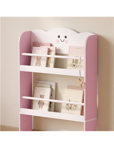 AIYAPLAY 4 Tier Kids Bookshelf, Wall-Mounted Children Bookcase, Toddler Space-Saving Bookcase for Kids Room, Playroom, Pink