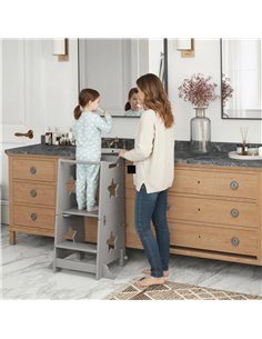 AIYAPLAY 2-in-1 Toddler Step Stool with Safety Rail for Kitchen, Bathroom, Grey 2