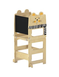 AIYAPLAY Toddler Step Stool, Standing Tower with Chalkboard, 3-in-1 Cat-Shaped Step Stool for Kitchen Counter, Natural