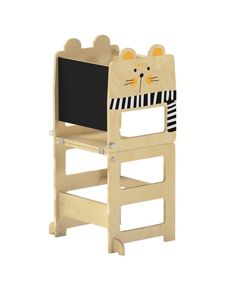 AIYAPLAY Toddler Step Stool, Standing Tower with Chalkboard, 3-in-1 Cat-Shaped Step Stool for Kitchen Counter, Natural - pic 197692 | FastDaddyshop