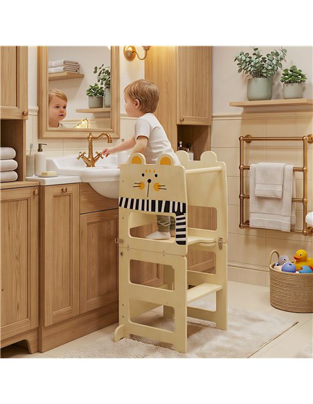 AIYAPLAY Toddler Step Stool, Standing Tower with Chalkboard, 3-in-1 Cat-Shaped Step Stool for Kitchen Counter, Natural - pic 197693 | FastDaddyshop