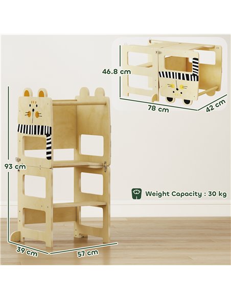 AIYAPLAY Toddler Step Stool, Standing Tower with Chalkboard, 3-in-1 Cat-Shaped Step Stool for Kitchen Counter, Natural - pic 197694 | FastDaddyshop