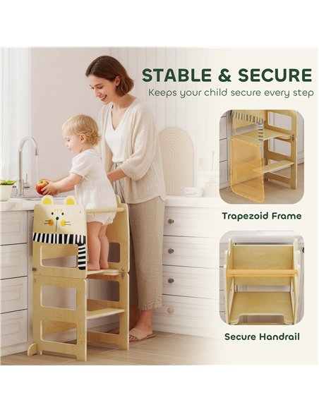 AIYAPLAY Toddler Step Stool, Standing Tower with Chalkboard, 3-in-1 Cat-Shaped Step Stool for Kitchen Counter, Natural - pic 197696 | FastDaddyshop