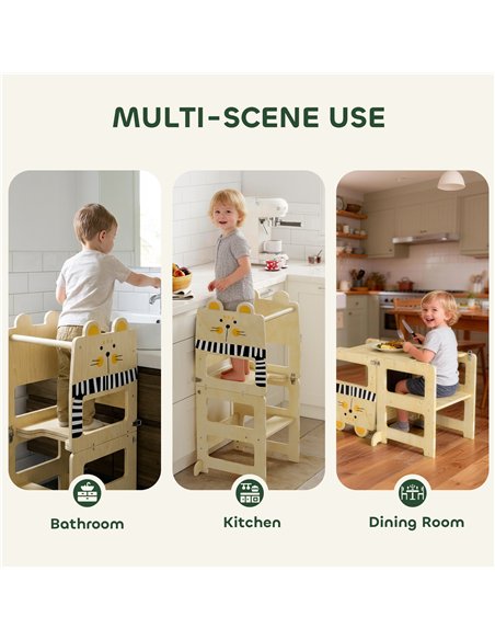 AIYAPLAY Toddler Step Stool, Standing Tower with Chalkboard, 3-in-1 Cat-Shaped Step Stool for Kitchen Counter, Natural - pic 197697 | FastDaddyshop