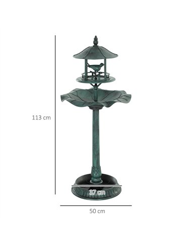 Outsunny 3-in-1 Garden Bird Bath, Freestanding Birdbath with Large Water Basin, Underneath Flower Planter, Φ50 x 113 cm, Green
