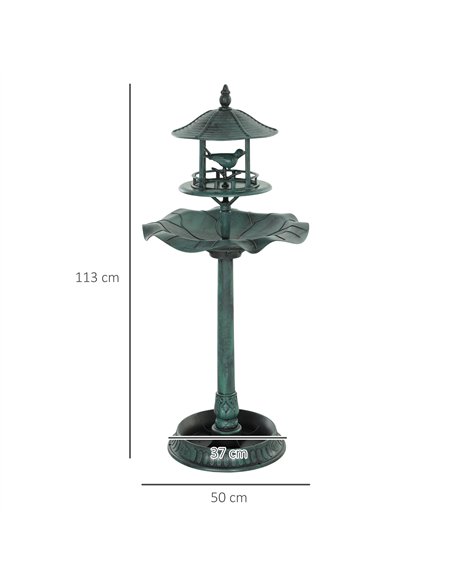 Outsunny 3-in-1 Garden Bird Bath, Freestanding Birdbath with Large Water Basin, Underneath Flower Planter, Φ50 x 113 cm, Green - pic 197703 | FastDaddyshop