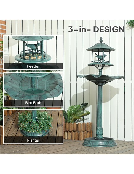 Outsunny 3-in-1 Garden Bird Bath, Freestanding Birdbath with Large Water Basin, Underneath Flower Planter, Φ50 x 113 cm, Green - pic 197704 | FastDaddyshop