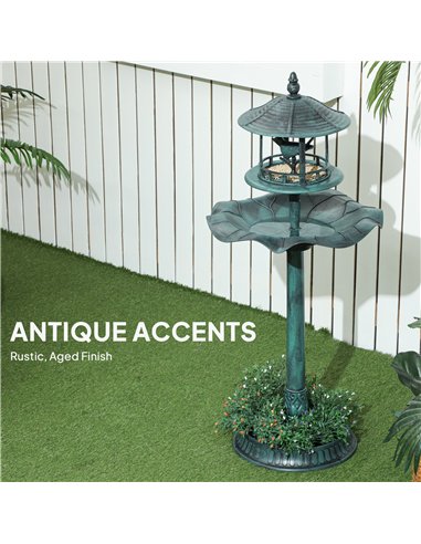 Outsunny 3-in-1 Garden Bird Bath, Freestanding Birdbath with Large Water Basin, Underneath Flower Planter, Φ50 x 113 cm, Green