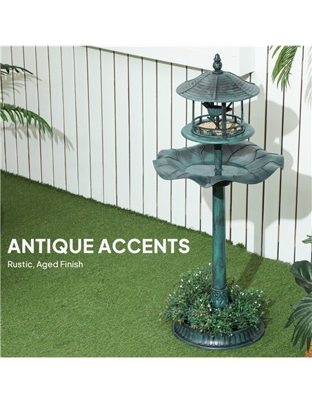 Outsunny 3-in-1 Garden Bird Bath, Freestanding Birdbath with Large Water Basin, Underneath Flower Planter, Φ50 x 113 cm, Green - pic 197707 | FastDaddyshop