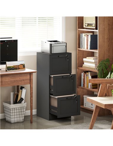 HOMCOM 3-Drawer Filing Cabinet with Lock - Black