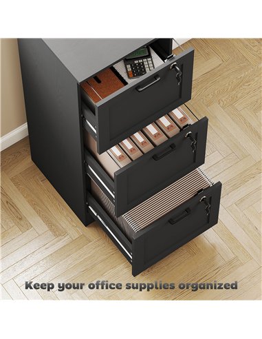 HOMCOM 3-Drawer Filing Cabinet with Lock - Black