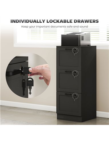 HOMCOM 3-Drawer Filing Cabinet with Lock - Black