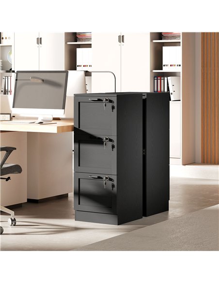 HOMCOM 3-Drawer Filing Cabinet with Lock - Black - pic 197717 | FastDaddyshop