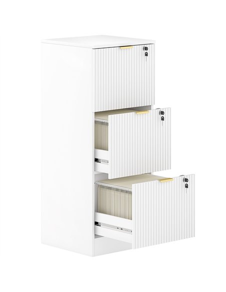 HOMCOM Filing Cabinet, Fluted Vertical File Cabinet with 3 Lockable Drawers and Hanging Rails, White - pic 197719 | FastDaddyshop