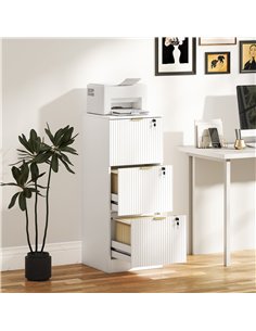 HOMCOM Filing Cabinet, Fluted Vertical File Cabinet with 3 Lockable Drawers and Hanging Rails, White 2