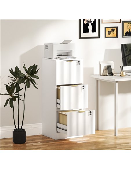 HOMCOM Filing Cabinet, Fluted Vertical File Cabinet with 3 Lockable Drawers and Hanging Rails, White - pic 197720 | FastDaddyshop