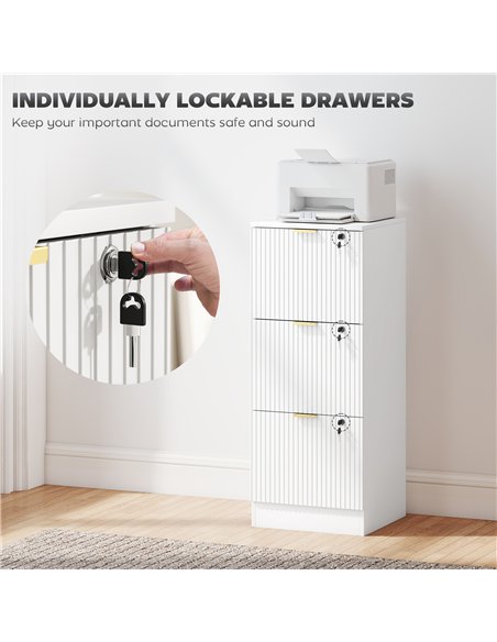 HOMCOM Filing Cabinet, Fluted Vertical File Cabinet with 3 Lockable Drawers and Hanging Rails, White - pic 197724 | FastDaddyshop