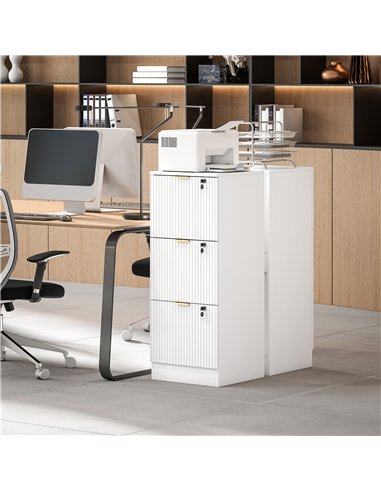 HOMCOM Filing Cabinet, Fluted Vertical File Cabinet with 3 Lockable Drawers and Hanging Rails, White