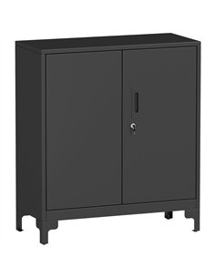 HOMCOM Lockable Metal Filing Cabinet, 2-Tier Storage Cupboard with Double Doors, Modern Office Organiser, Black