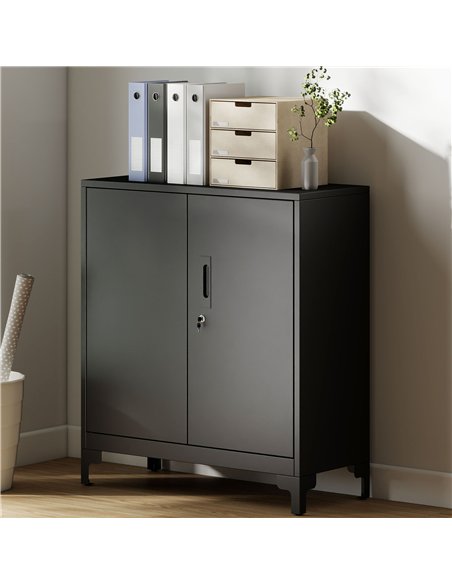 HOMCOM Lockable Metal Filing Cabinet, 2-Tier Storage Cupboard with Double Doors, Modern Office Organiser, Black - pic 197729 | FastDaddyshop