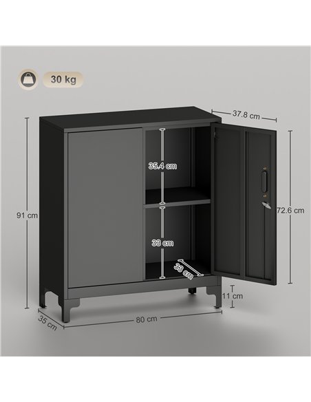 HOMCOM Lockable Metal Filing Cabinet, 2-Tier Storage Cupboard with Double Doors, Modern Office Organiser, Black - pic 197730 | FastDaddyshop