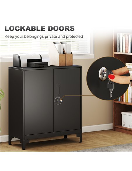HOMCOM Lockable Metal Filing Cabinet, 2-Tier Storage Cupboard with Double Doors, Modern Office Organiser, Black - pic 197732 | FastDaddyshop