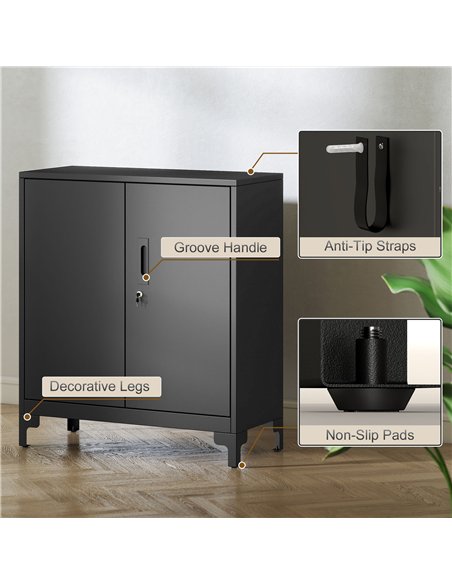 HOMCOM Lockable Metal Filing Cabinet, 2-Tier Storage Cupboard with Double Doors, Modern Office Organiser, Black - pic 197733 | FastDaddyshop
