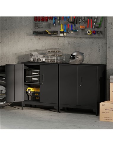 HOMCOM Lockable Metal Filing Cabinet, 2-Tier Storage Cupboard with Double Doors, Modern Office Organiser, Black
