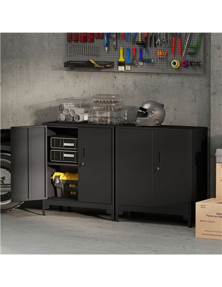 HOMCOM Lockable Metal Filing Cabinet, 2-Tier Storage Cupboard with Double Doors, Modern Office Organiser, Black - pic 197734 | FastDaddyshop