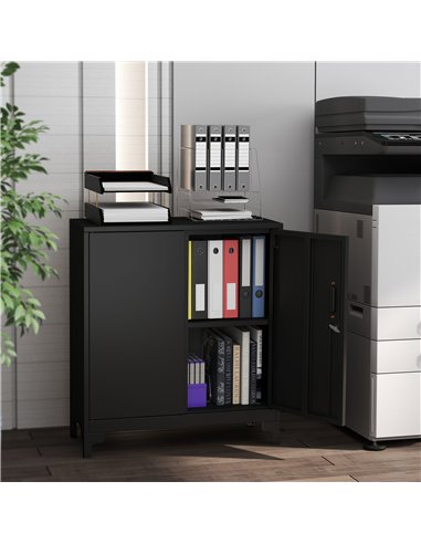 HOMCOM Lockable Metal Filing Cabinet, 2-Tier Storage Cupboard with Double Doors, Modern Office Organiser, Black