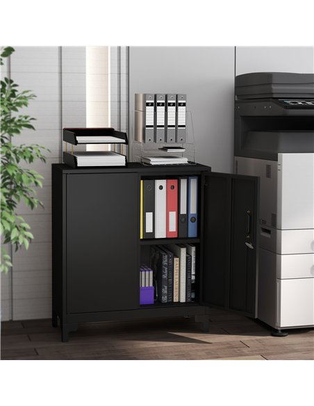 HOMCOM Lockable Metal Filing Cabinet, 2-Tier Storage Cupboard with Double Doors, Modern Office Organiser, Black - pic 197735 | FastDaddyshop