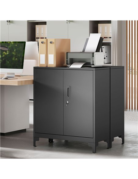 HOMCOM Lockable Metal Filing Cabinet, 2-Tier Storage Cupboard with Double Doors, Modern Office Organiser, Black - pic 197736 | FastDaddyshop